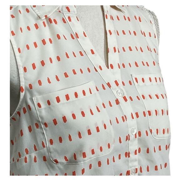 Talbots Nantucket Women's Cream & Orange Dotted Sleeveless Button-Down Blouse SM - Picture 12 of 13